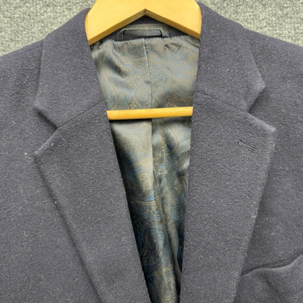 Lauren Ralph Lauren Wool Silk Cashmere Blazer Mens 44L Navy Blue Long Dress‎